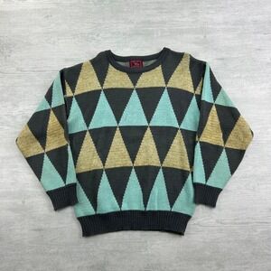 Vintage 70s Club Run Executive Diamond Sweater Size Medium Geometric Pull Over